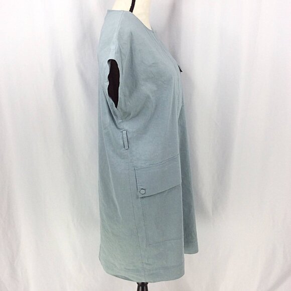 Theory Short Sleeve Utility Dress Womens Size 8 Eggshell Blue MISSING BELT STAIN - Picture 3 of 14